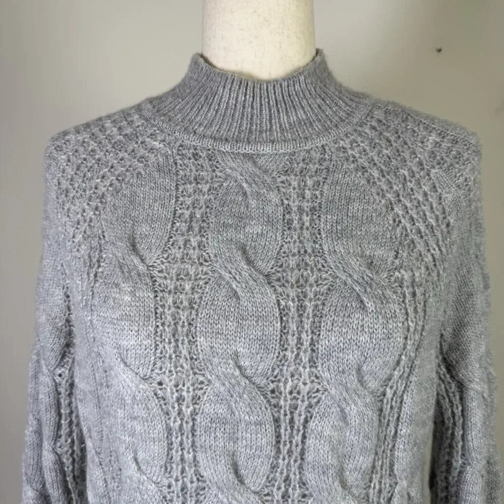 J Crew Crew Neck‎ Cable Knit Sweater Women's XXS Grey Acrylic/Alpaca Blend Grey